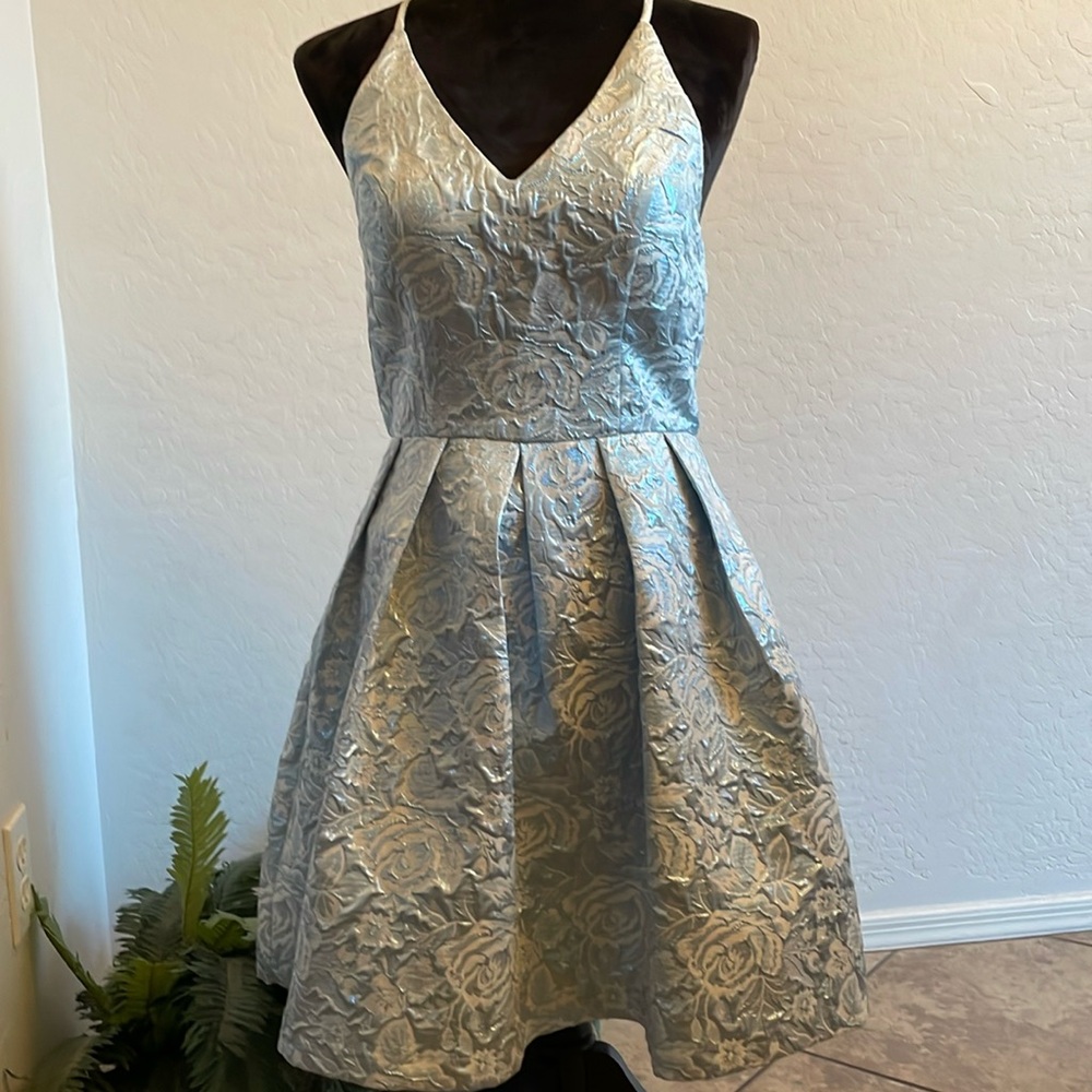 IZA-Powder Blue & White Spaghetti Strap Floral Dress